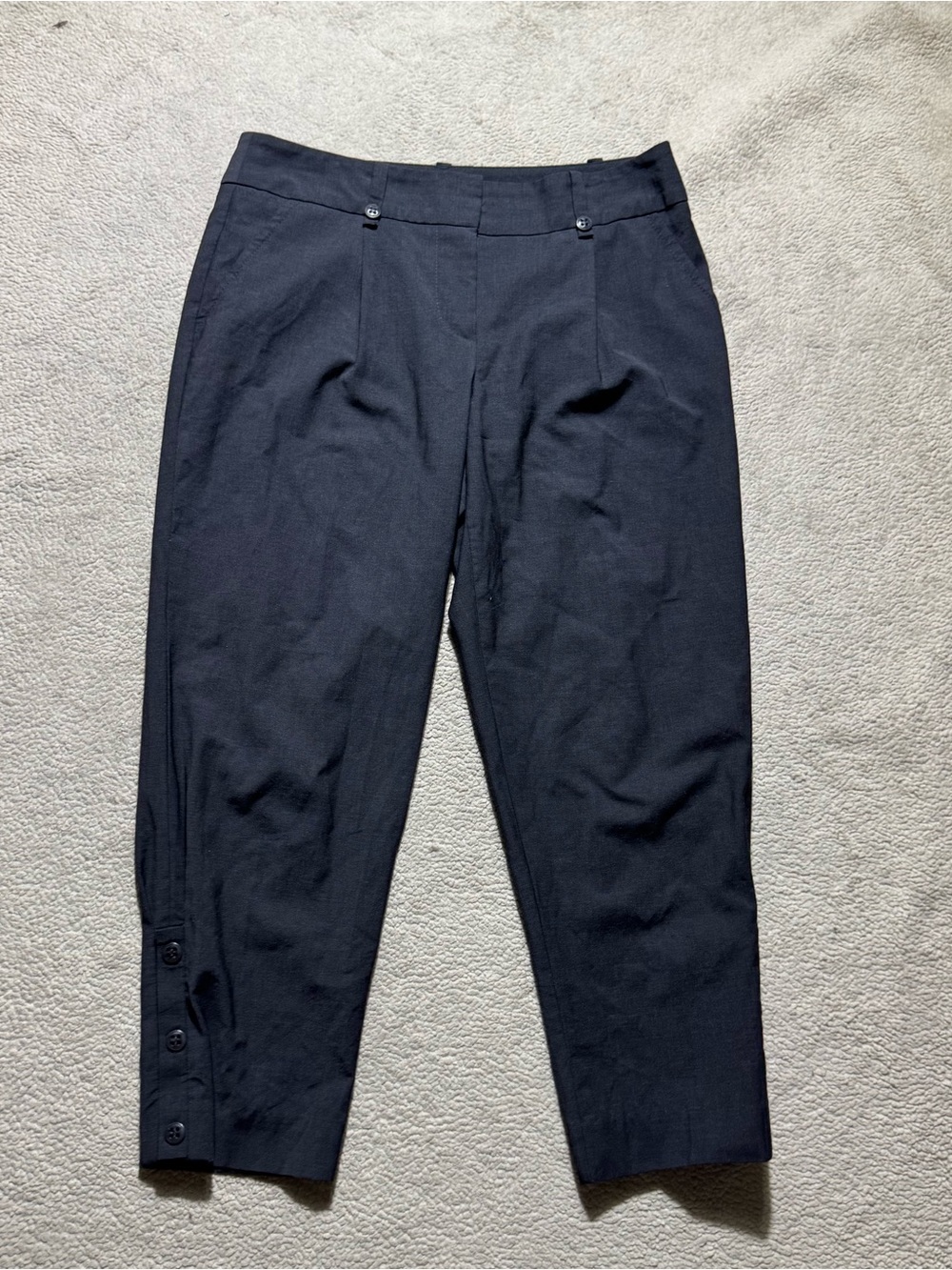 Trina Turk Pants Womens 6 Black Pleated Button Accent Wool Blend Cropped Office